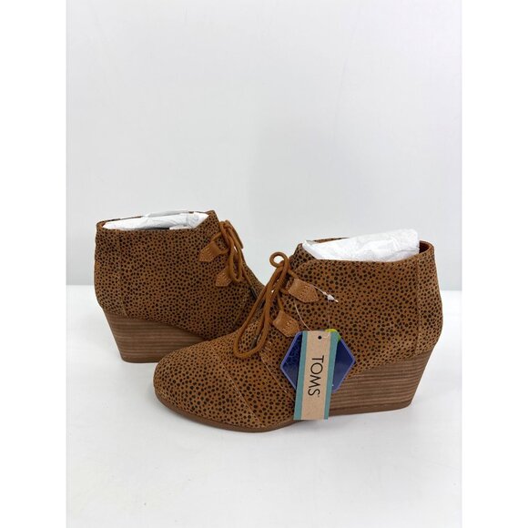 Toms Kala Suede Leather Cheetah Animal Print Wedge Ankle Bootie Boot Tan 10 NEW - Picture 1 of 7